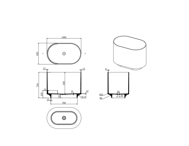Toka Lite Shub - Japanese Stone Bath - 1000mm - ST90