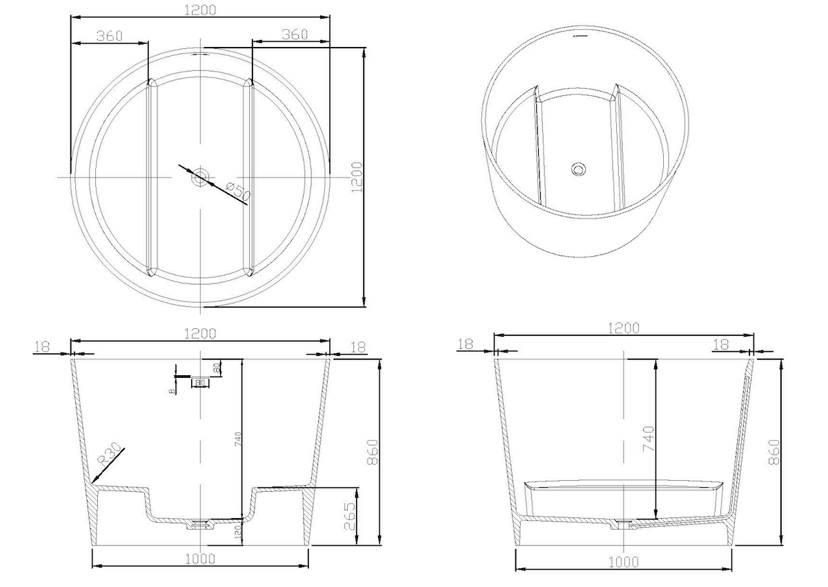 Rosario Two Seater Deep Soak Bath - 1200mm - Matte White